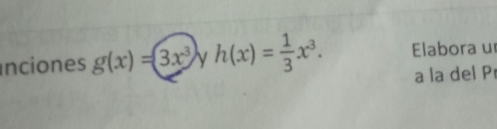 inciones g(x)=(3x^3) γ h(x)= 1/3 x^3. Elabora u 
a la del Pr