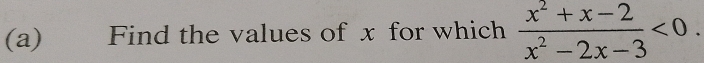 Find the values of x for which  (x^2+x-2)/x^2-2x-3 <0</tex>.