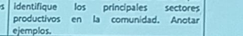 identifique los principales sectores 
productivos en la comunidad. Anotar 
ejemplos.