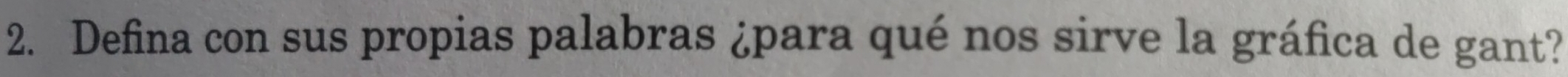 Defina con sus propias palabras ¿para qué nos sirve la gráfica de gant?