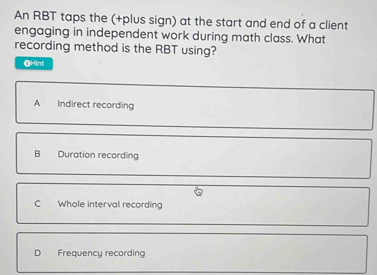 Solved: An RBT taps the (+plus sign) at the start and end of a client ...