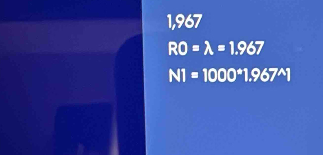 1,967
R0=lambda =1.967
N1=1000^*1.967^(wedge)1