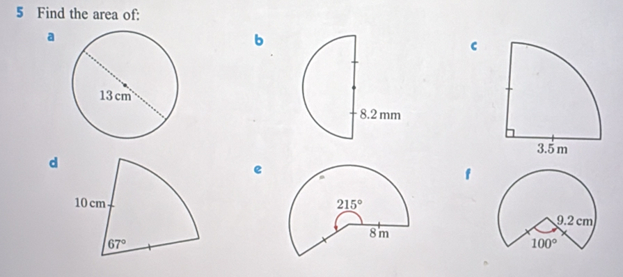 Find the area of:
a
b
d
e