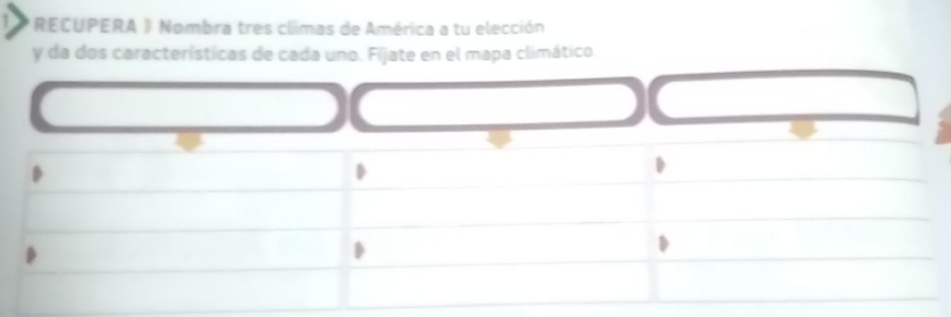 RECUPERA 》 Nombra tres climas de América a tu elección 
y da dos características de cada uno. Fijate en el mapa climático.