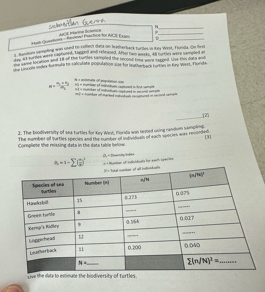 Solved: AICE Marine Science _P Math Questions - Review/ Practice for ...