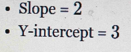 Slope =2
Y-intercept =3