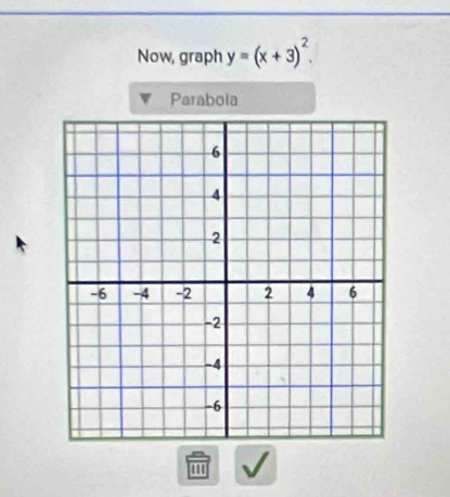 Now, graph y=(x+3)^2. 
Parabola 
m