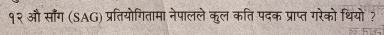 १२ औ सौँग (SAG) प्रतियोगितामा नेपालले कुल कति पदक प्राप्त गरेको थियो ?