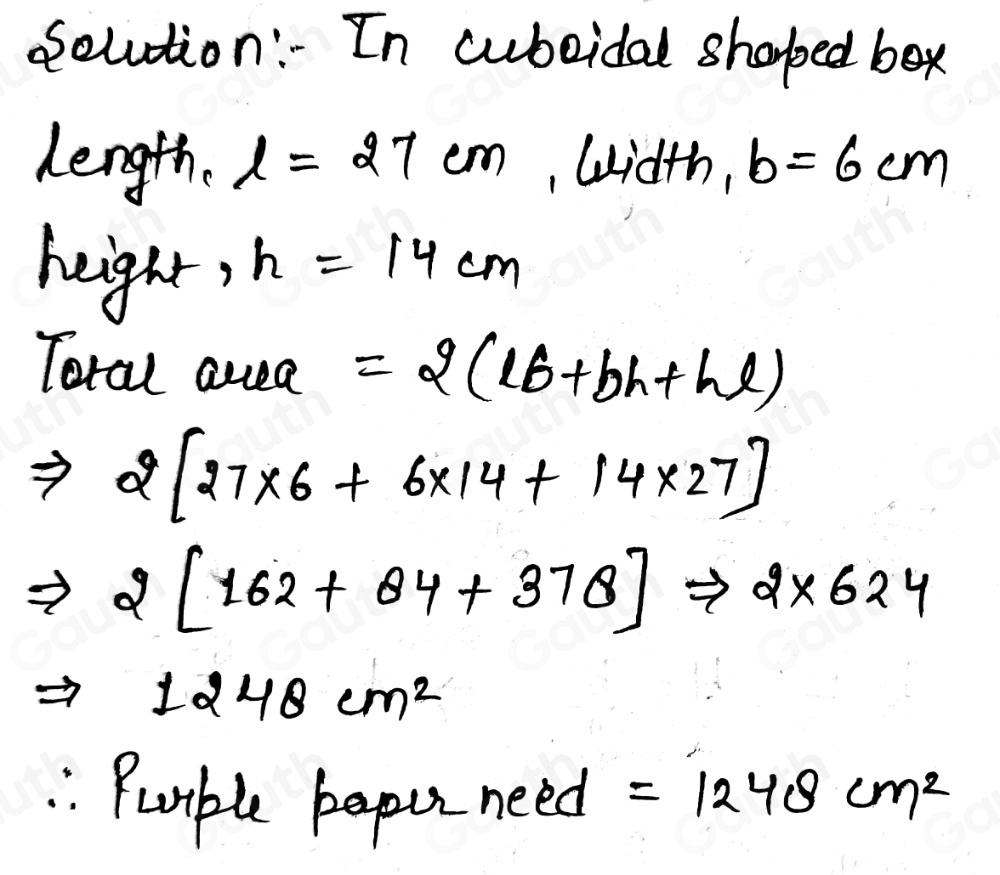 Solved: Heidi is covering the cuboid-shaped box below with purple paper ...