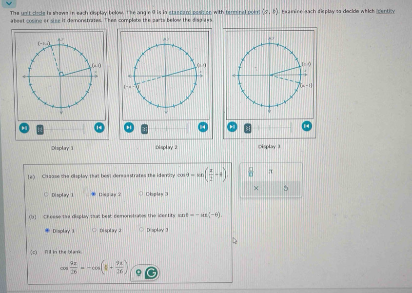 Solved: The unit circle is shown in each display below. The angle θ is ...