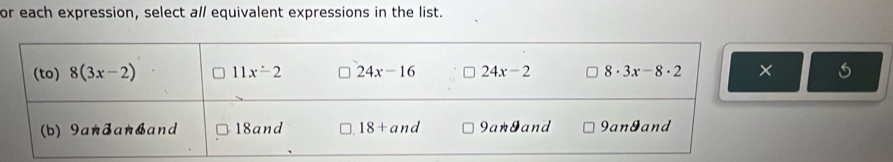 or each expression, select a// equivalent expressions in the list.