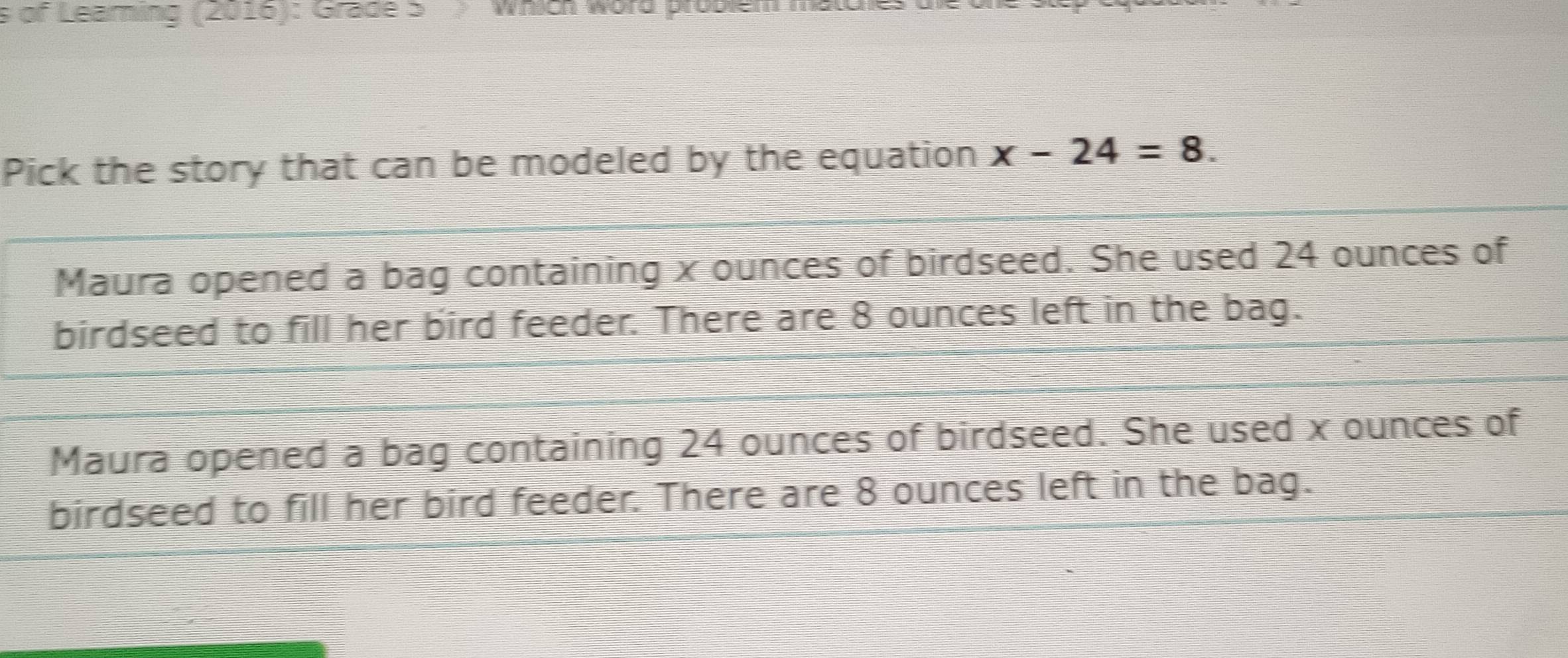 Solved: of Learning (2016): Grade 5 wrch word probiem me Pick the story ...