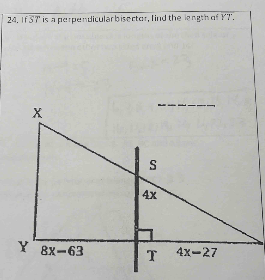 If overline ST is a perpendicular bisector, find the length of overline YT.