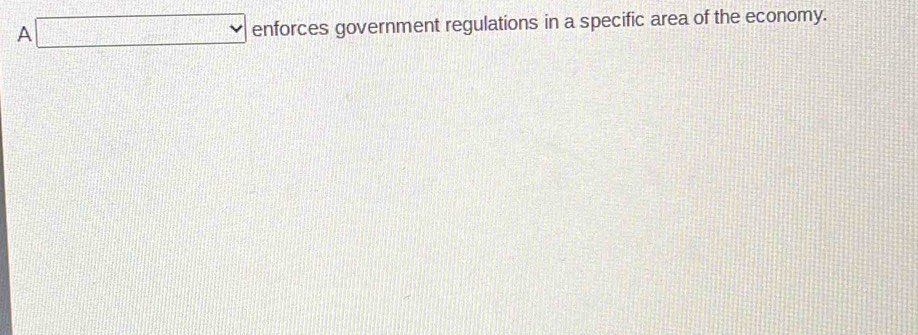 A□ enforces government regulations in a specific area of the economy.