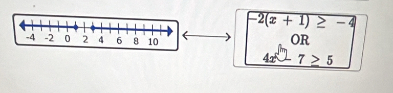 2(x+1)≥ -4
OR
4x^8 7≥ 5