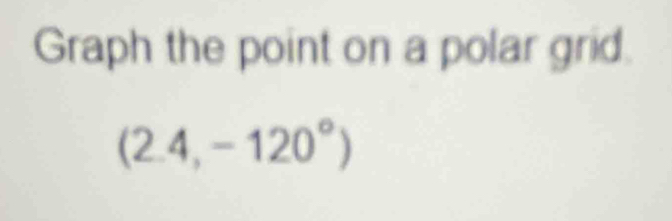 Graph the point on a polar grid.
(2.4,-120°)