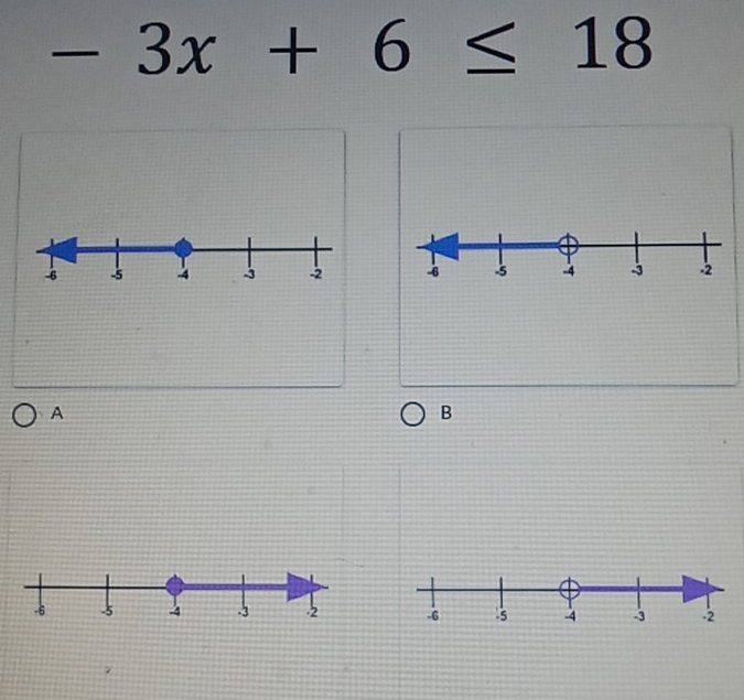 -3x+6≤ 18

A 
B