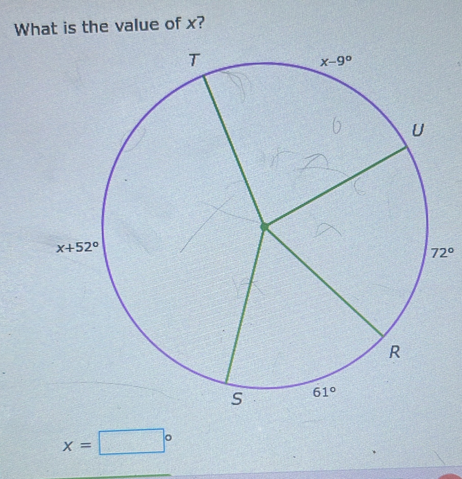 What is the value of x?
72°
x=□°