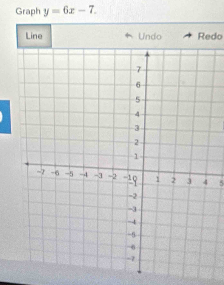 Graph y=6x-7. 
Line Undo Redo
5