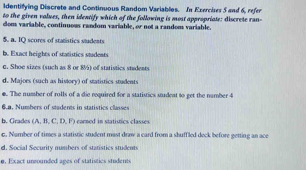 Solved: ldentifying Discrete and Continuous Random Variables. In ...