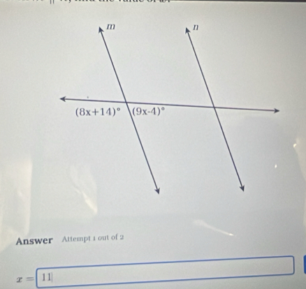 Answer Attempt 1 out of 2
x=|11| ∴ △ ADFsim △ ABC