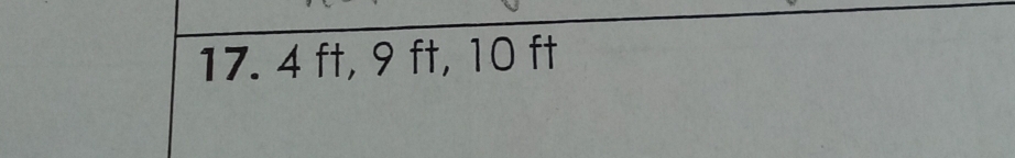 17. 4 ft, 9 ft, 10 ft