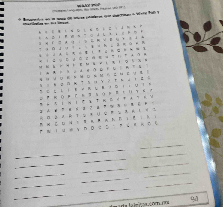 Resuelto:WAAY POP (Múltiples Lenguajes. Sto Grado. Páginas 180-181