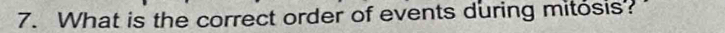 What is the correct order of events during mitosis?