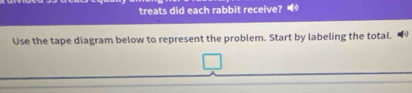 treats did each rabbit receive? 
Use the tape diagram below to represent the problem. Start by labeling the total.