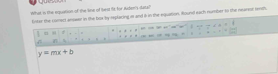 Solved: a Question What is the equation of the line of best fit for ...