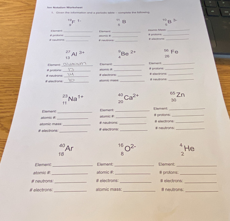Solved: lon Notation Worksheet 1. Given the information and a periodic ...