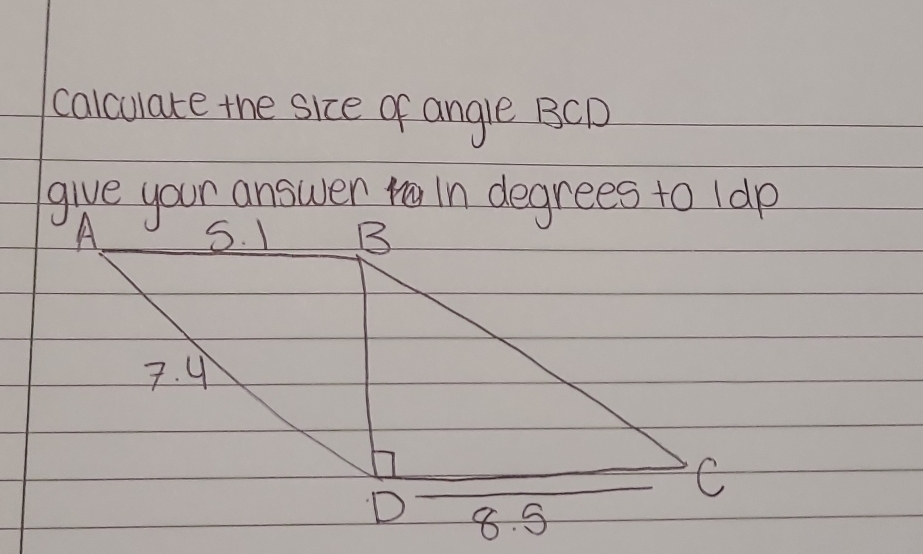 calcurate the sice of angle BCD