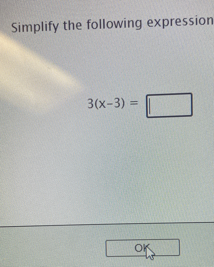 Simplify the following expression
3(x-3)=□