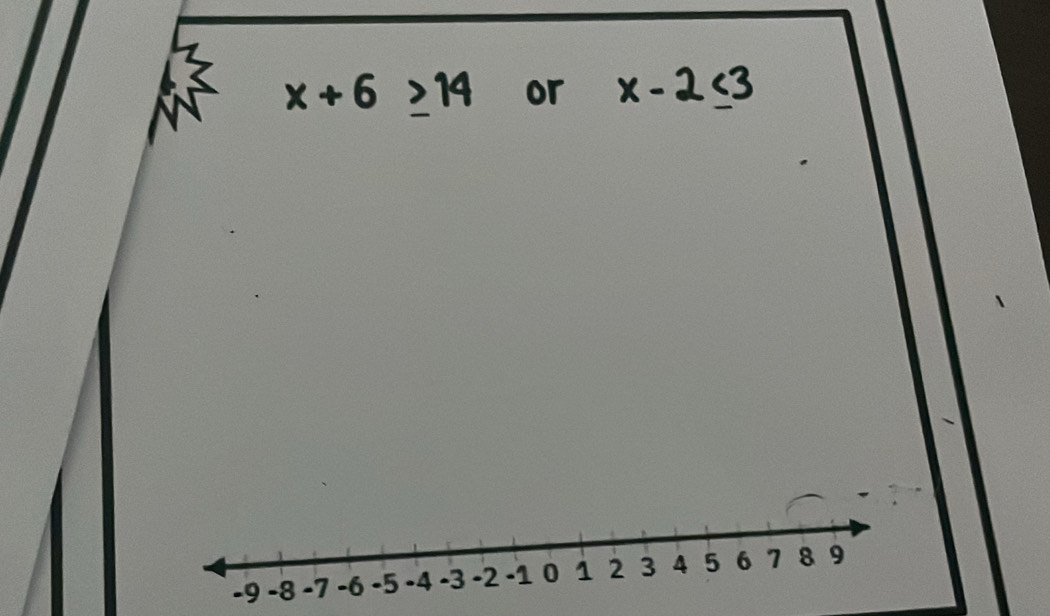 x+6≥ 14 or x - 2 ≤3