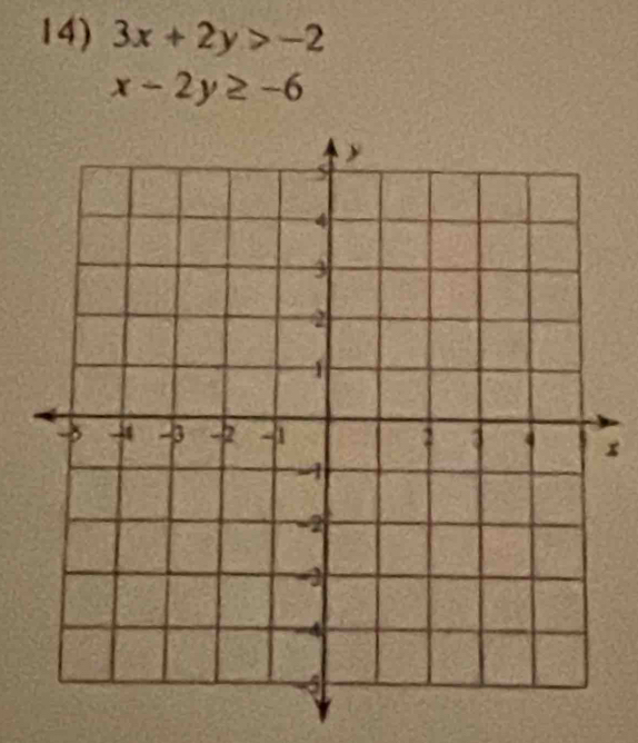 3x+2y>-2
x-2y≥ -6
x