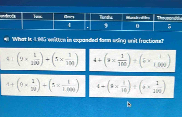 Solved: us What is 4.905 written in expanded form using unit fractions ...