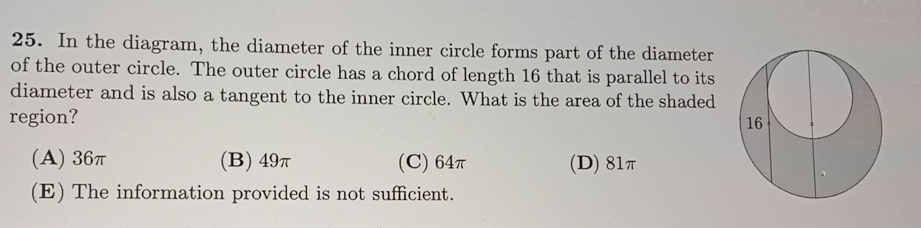 Solved: In the diagram, the diameter of the inner circle forms part of ...