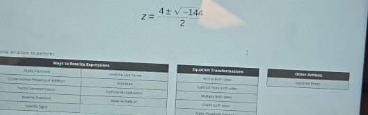 z= (4± sqrt(-144))/2 
o 
Other Actions 
Sepanabe Roof