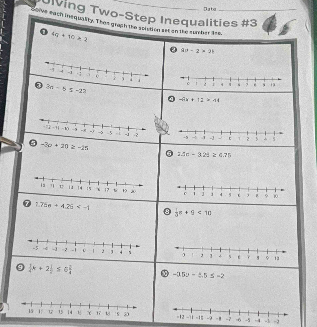 Date
Slving Two-Step
Solve each inequali