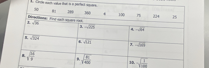 Circle each value t