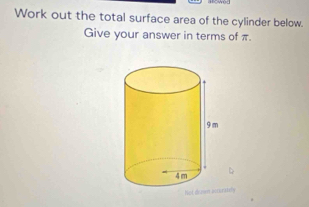 Work out the total surface area of the cylinder below. 
Give your answer in terms of π. 
Not daily