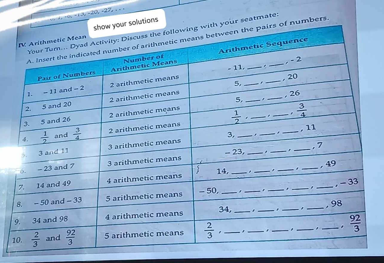 6, 1, −6, −13, -20, -27, . . .
tions
r seatmate:
mbers