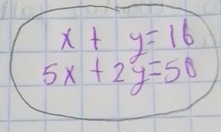 beginarrayr x+y=16 5x+2y=50endarray