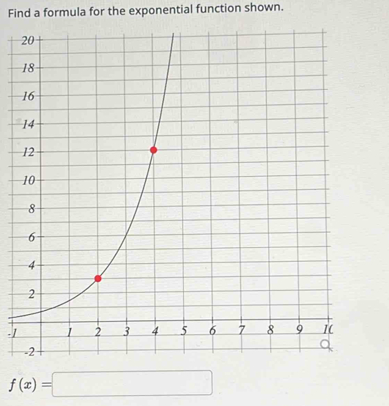 Find a formula for the exponential function shown.
-1
f(x)=□