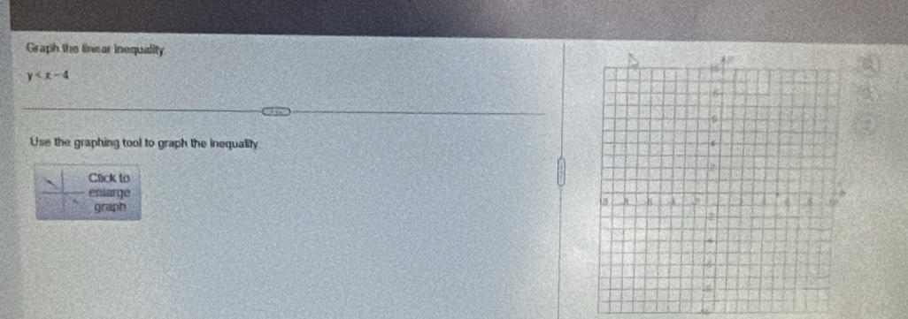 Graph the linear inequility
y
Use the graphing tool to graph the inequality 
Click to 
enlarge 
graph