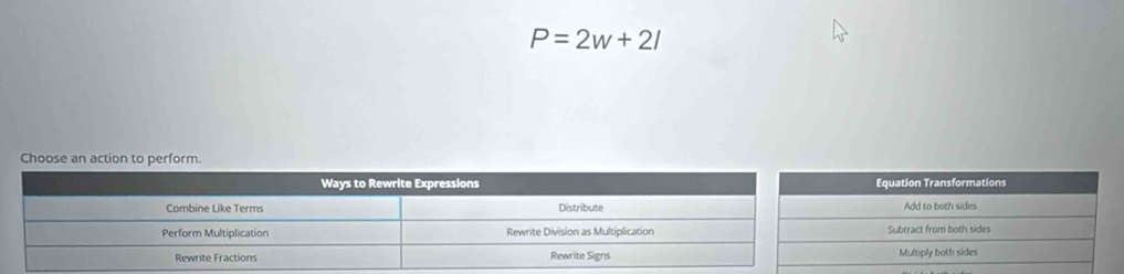 P=2w+2l
Choose an action to perform.