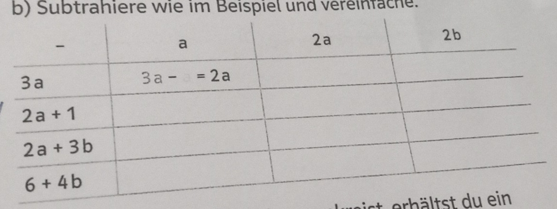 Subtrahiere wie im Beispiel und vereinfäche.
st erhältst du e