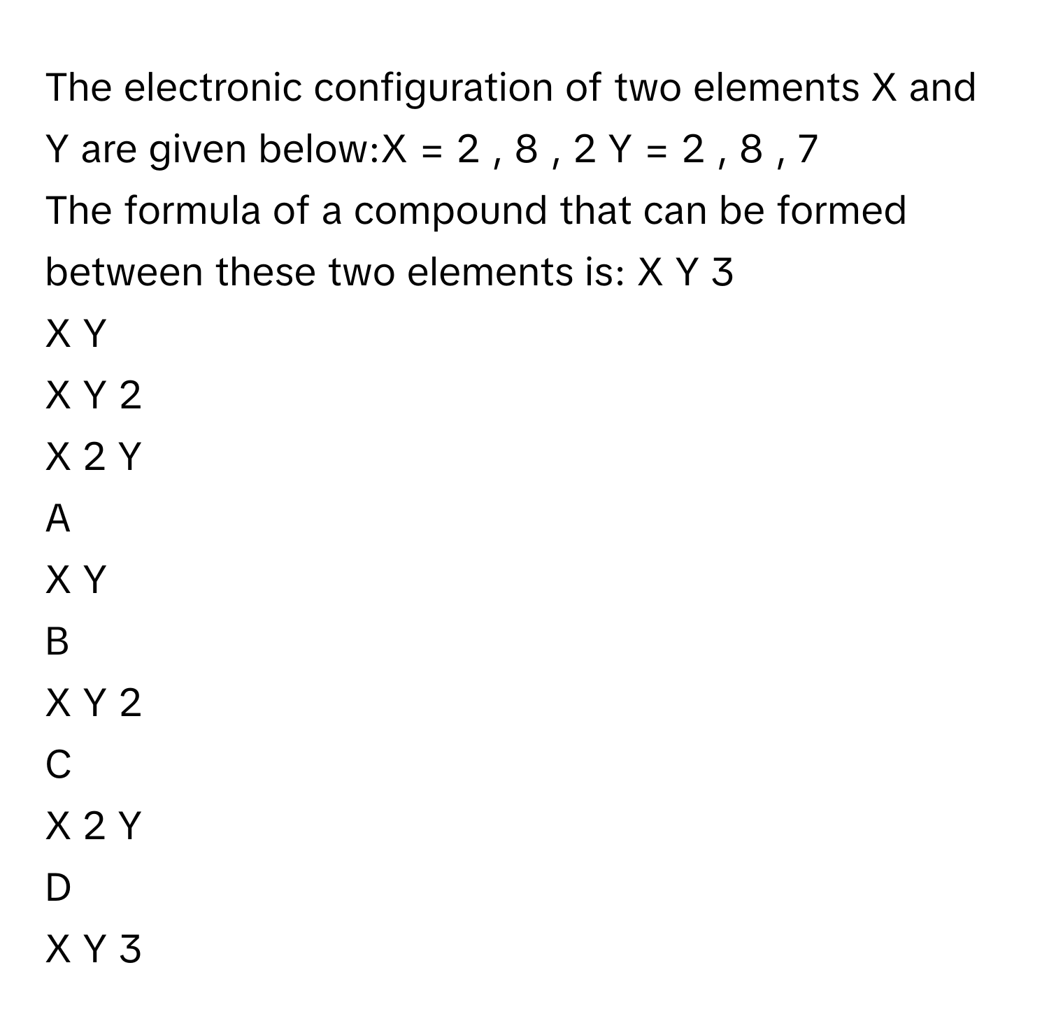 Solved: The electronic configuration of two elements X and Y are given ...