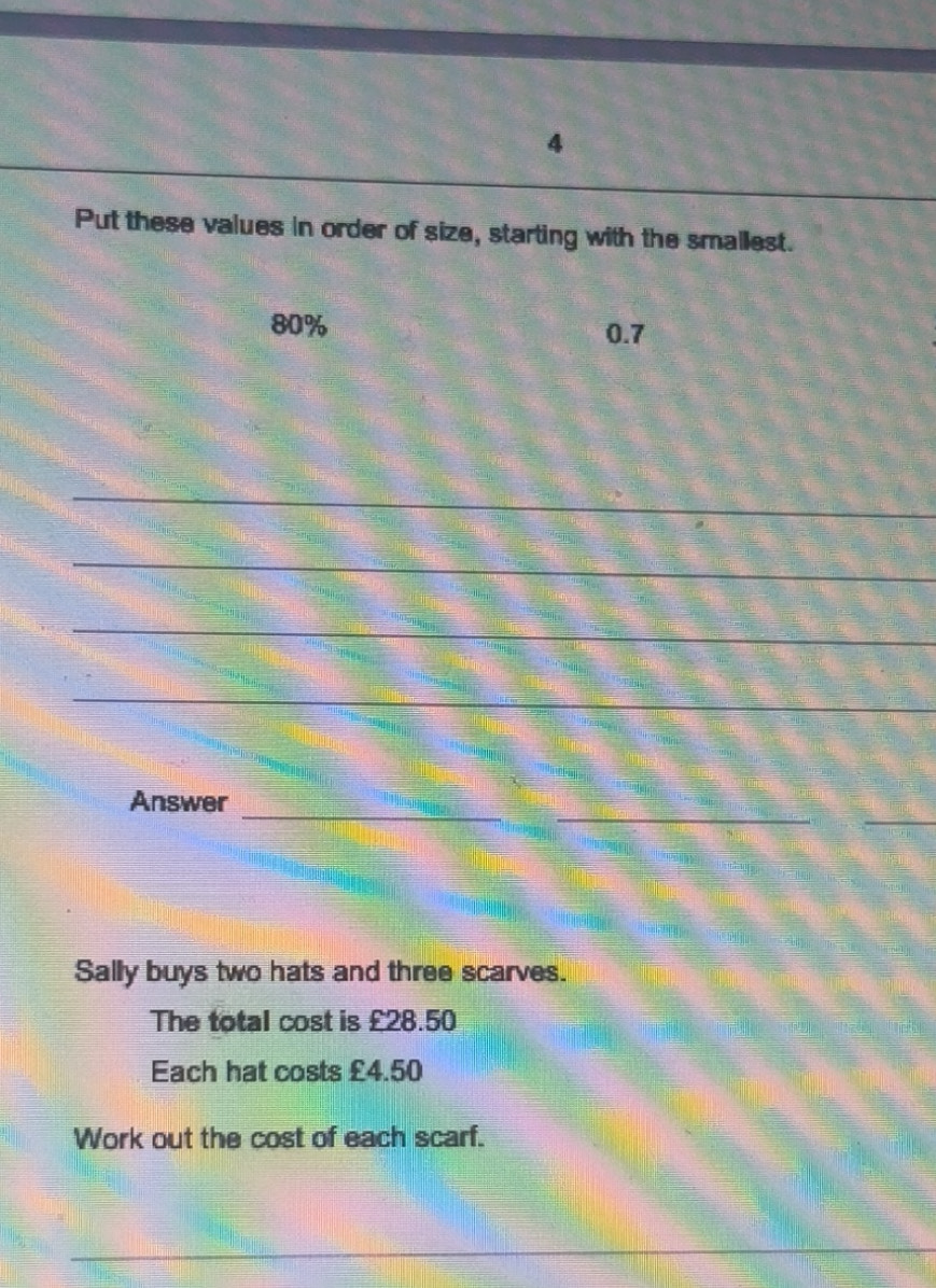 Solved: Put these values in order of size, starting with the smallest ...