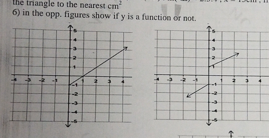 the triangle to the nearest cm^2
6) in the opp. figures show if y is a function or not. 
T